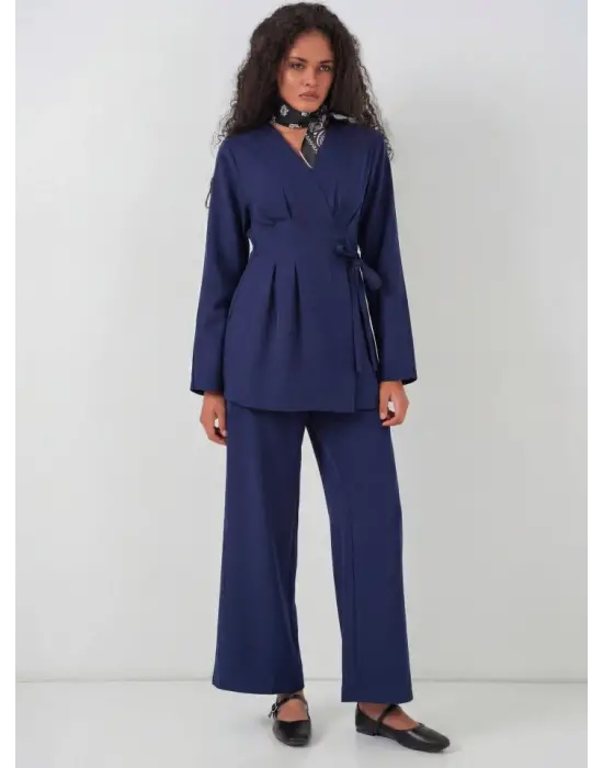 Kimono Pantolon Kumaş Takım 30054 - Lacivert