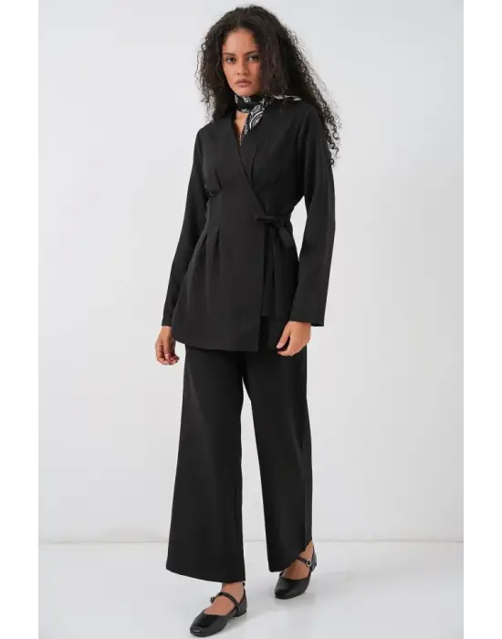 Kimono Pantolon Kumaş Takım 30054 - Siyah