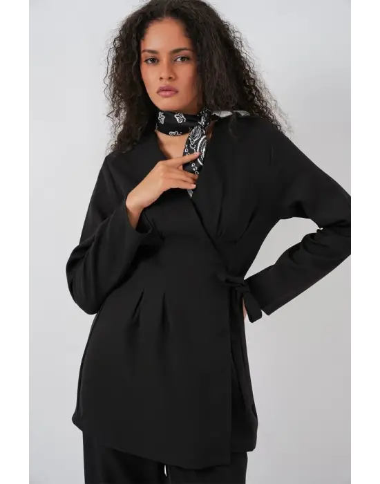 Kimono Pantolon Kumaş Takım 30054 - Siyah