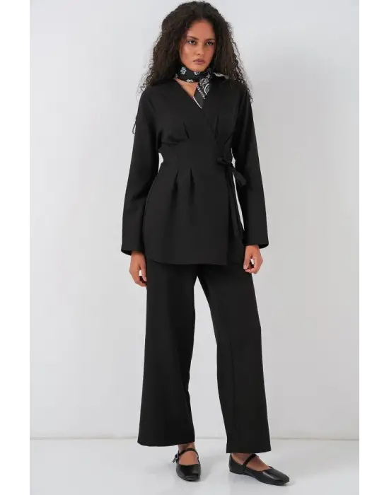 Kimono Pantolon Kumaş Takım 30054 - Siyah