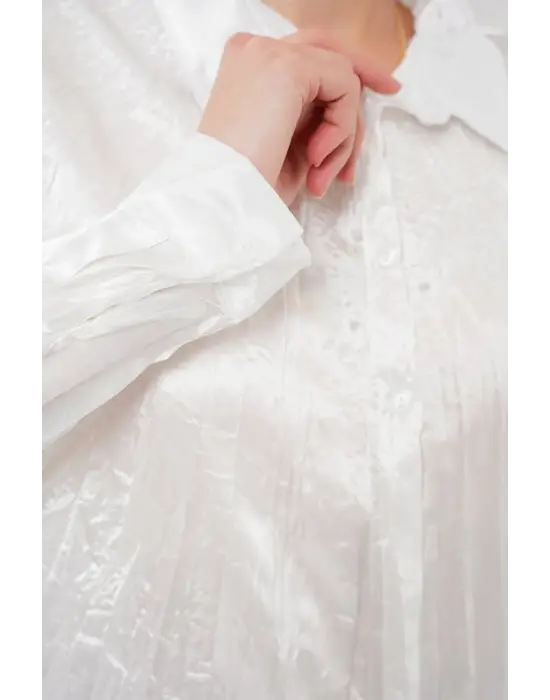 Kırışık Saten Gömlek 20316 - Beyaz