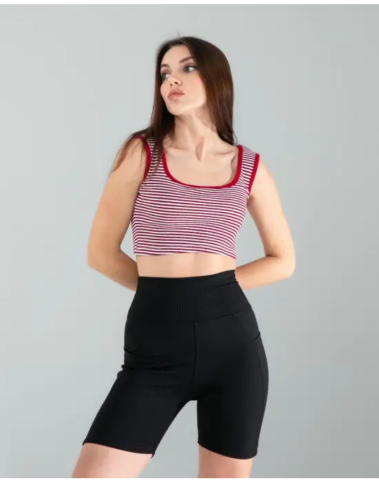 Çarpıcı Çizgili Crop Bluz