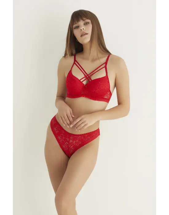 Kırmızı Destekli Çift Çapraz Dantelli Sütyen Takımı 4307