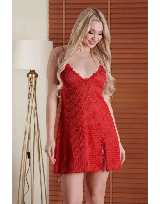 Omarı Şık Kırmızı Fantezi Gecelik - Kadın Giyim