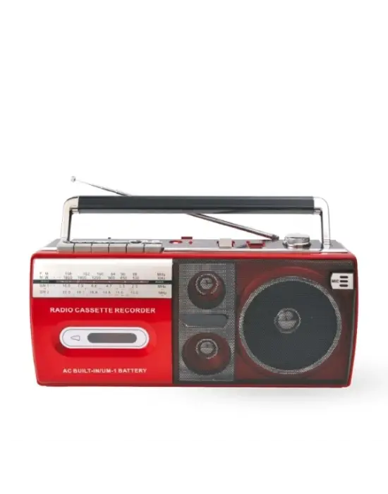 Kırmızı Kaset Çalar - Bluetooth Usb Tf Aux Fm Özellikli