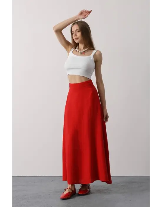 Omarı Renkli Keten Etek Şıklığı