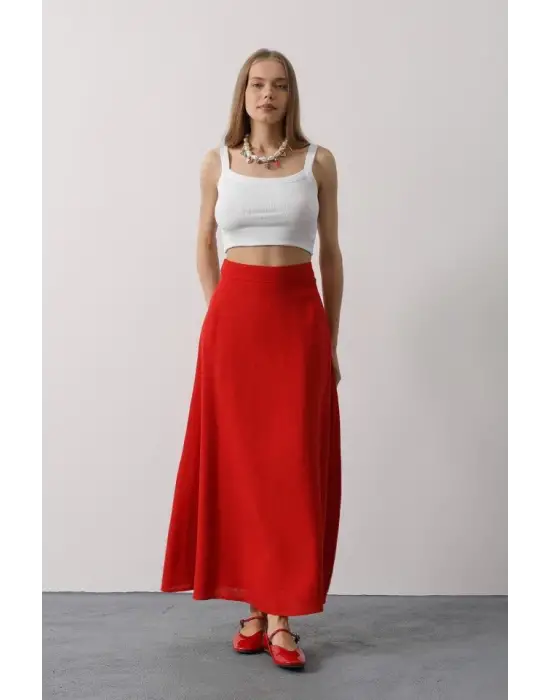 Omarı Renkli Keten Etek Şıklığı