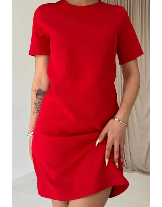 Kırmızı Kısa Kol Atlas Mini Elbise