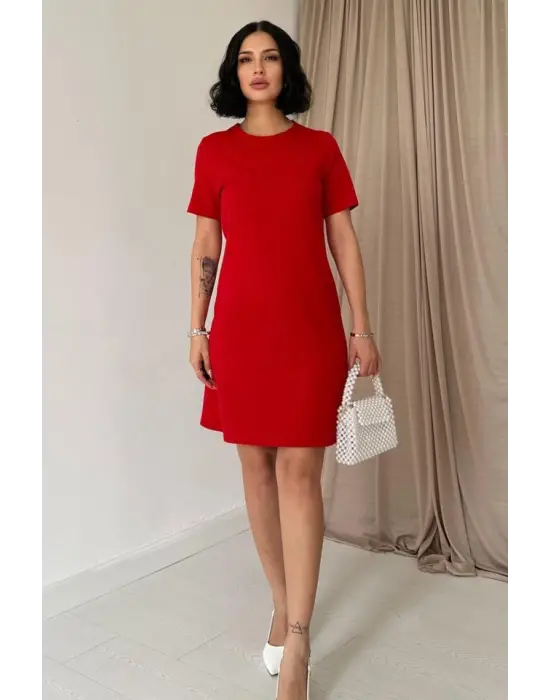 Kırmızı Kısa Kol Atlas Mini Elbise