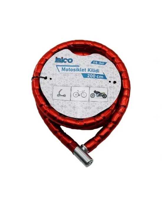 Kırmızı Motor Bisiklet Kilidi 22 Mm X 200 Cm