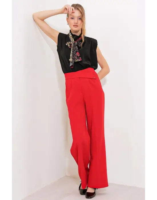 Kırmızı Yüksek Bel Palazzo Pantolon 6646