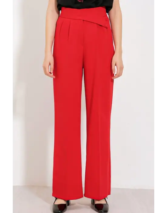 Kırmızı Yüksek Bel Palazzo Pantolon 6646