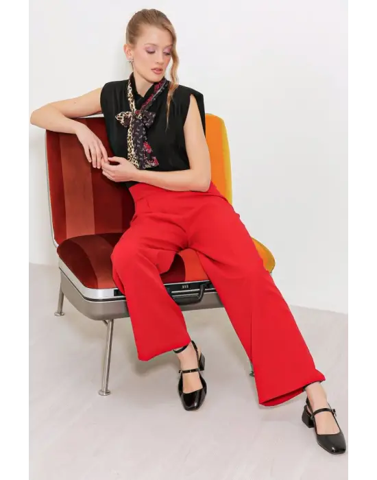 Kırmızı Yüksek Bel Palazzo Pantolon 6646