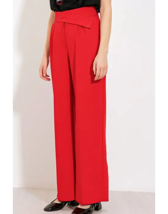 Kırmızı Yüksek Bel Palazzo Pantolon 6646