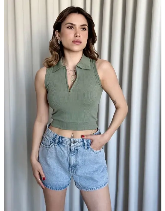 Modern Kısa Fermuarlı Crop