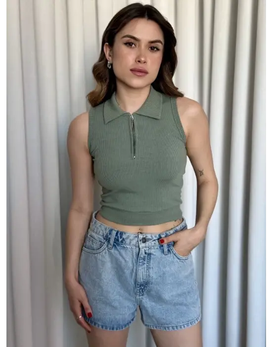 Modern Kısa Fermuarlı Crop