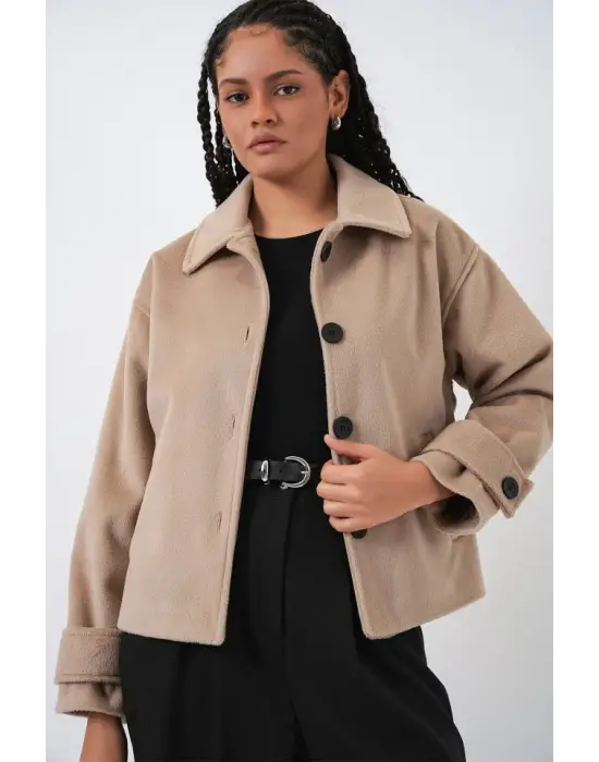 Kısa Kaşe Ceket 0724 - Bisküvi