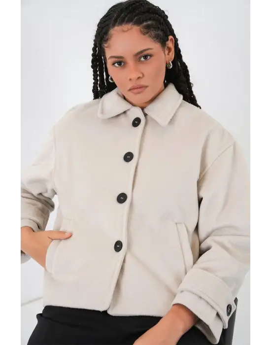 Kısa Kaşe Ceket 0724 - Ekru