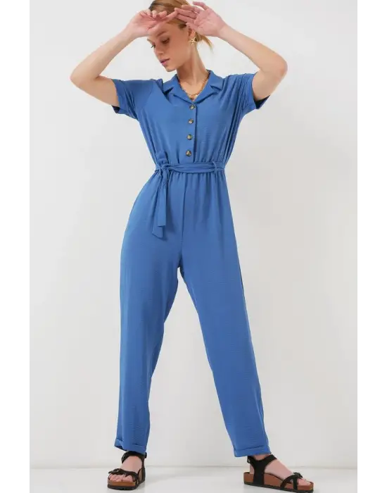 Kısa Kol Ayrobin Tulum 7030 - İndigo