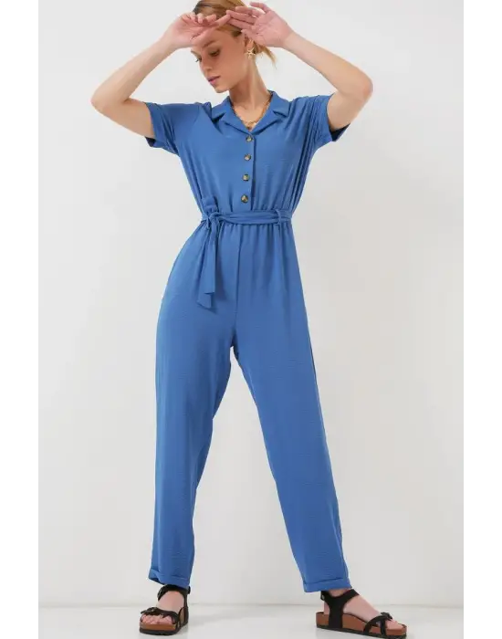 Kısa Kol Ayrobin Tulum 7030 - İndigo