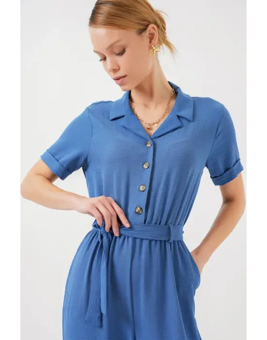 Kısa Kol Ayrobin Tulum 7030 - İndigo