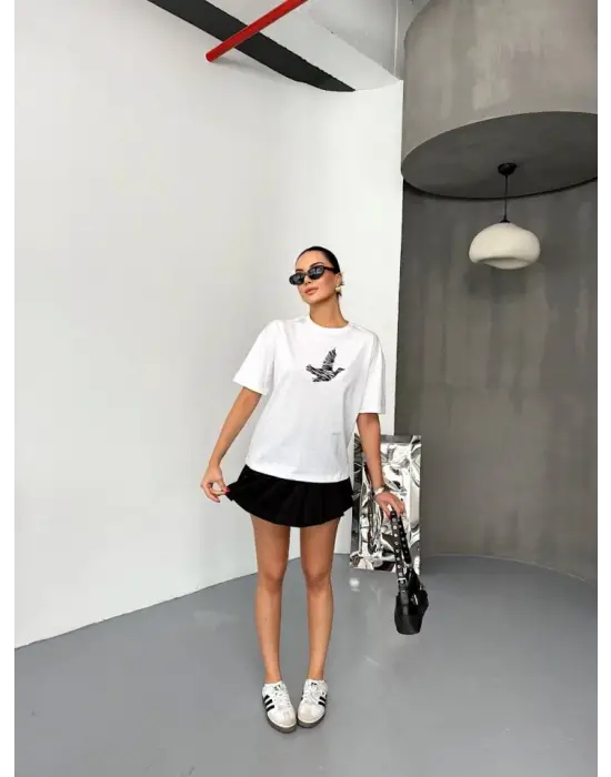 Kısa Kol Baskılı T-shirt - Beyaz