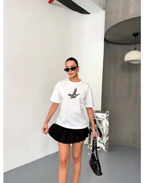 Kısa Kol Baskılı T-shirt - Beyaz