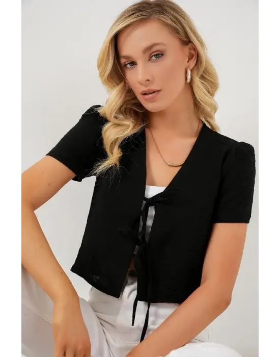 Kısa Kol Crop Bluz 958 - Siyah