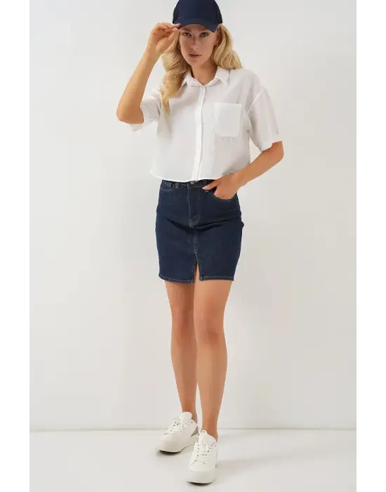 Kısa Kol Crop Gömlek 20341 - Beyaz