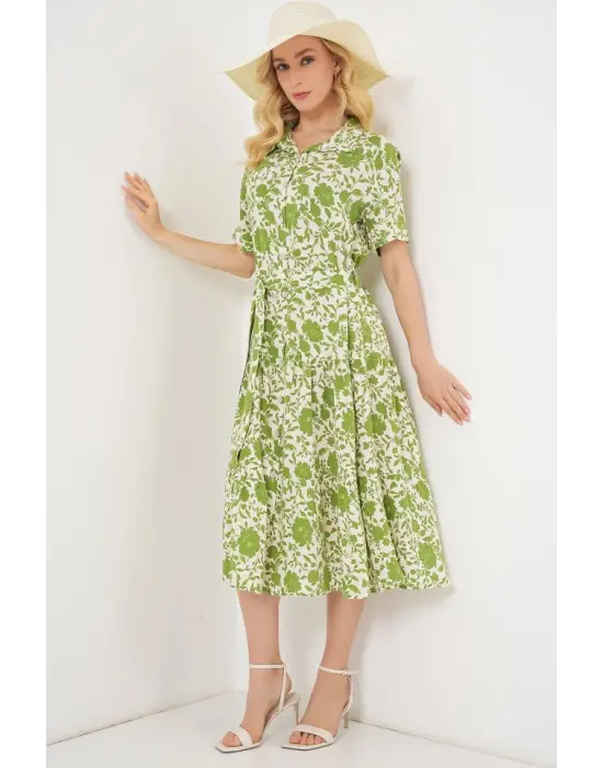 Çarpıcı Desenli Kısa Kol Elbise