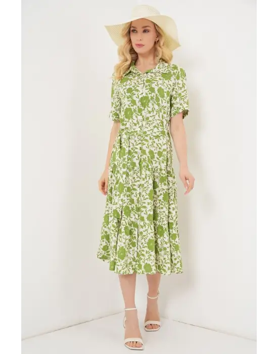 Çarpıcı Desenli Kısa Kol Elbise