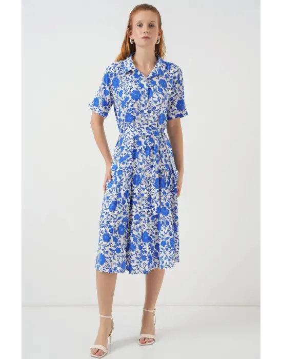 Kısa Kol Desenli Elbise 2560 - Saks