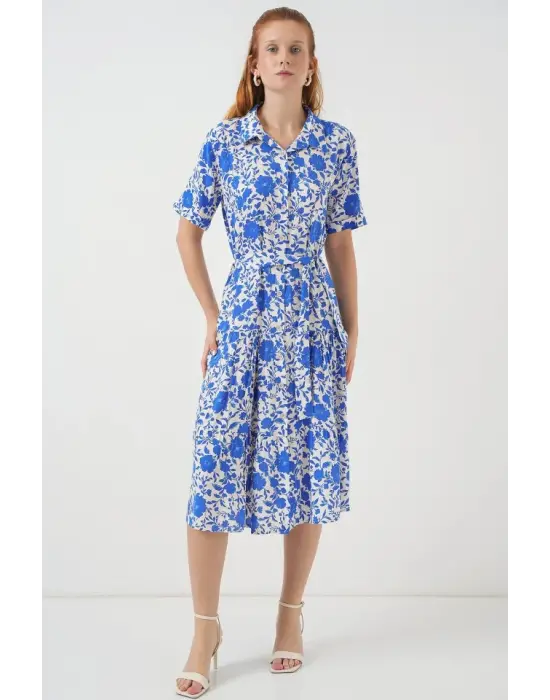 Kısa Kol Desenli Elbise 2560 - Saks