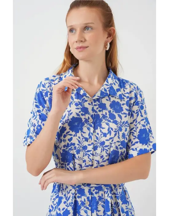 Kısa Kol Desenli Elbise 2560 - Saks