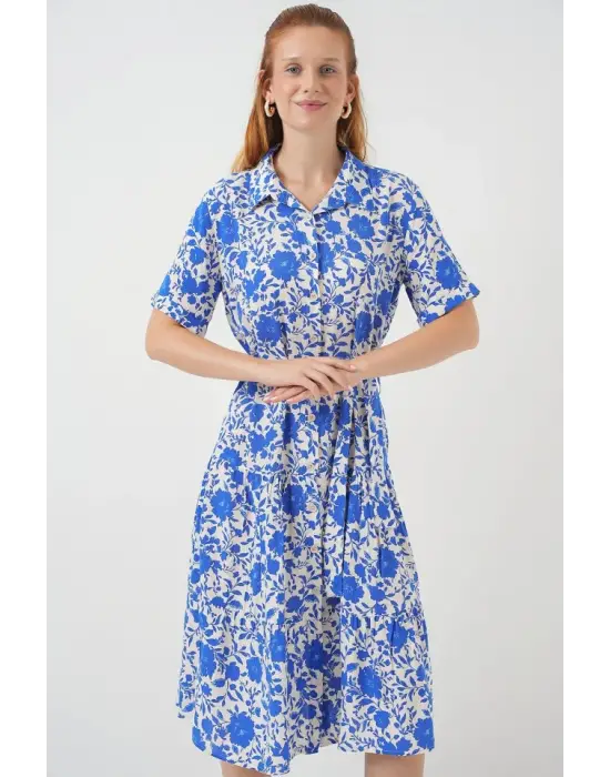 Kısa Kol Desenli Elbise 2560 - Saks