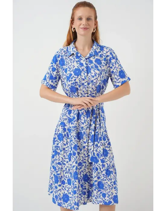 Kısa Kol Desenli Elbise 2560 - Saks