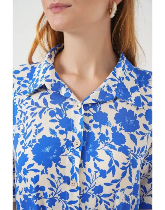 Kısa Kol Desenli Elbise 2560 - Saks