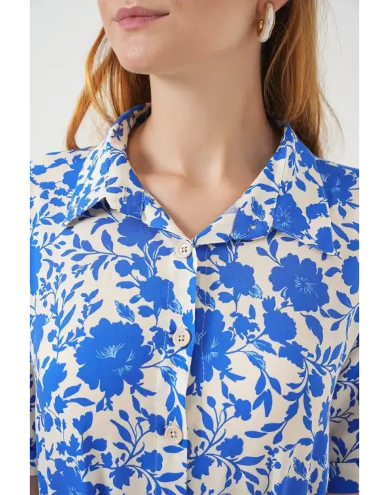 Kısa Kol Desenli Elbise 2560 - Saks