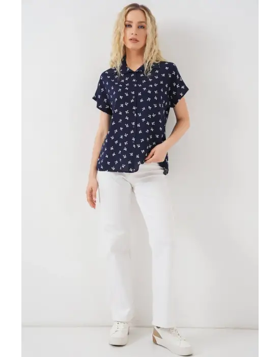 Kısa Kol Desenli Gömlek 20310 - Lacivert