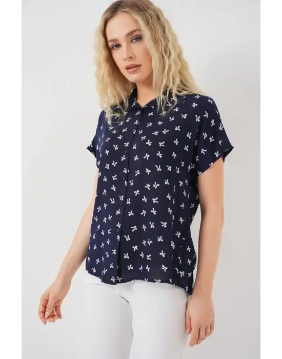 Kısa Kol Desenli Gömlek 20310 - Lacivert
