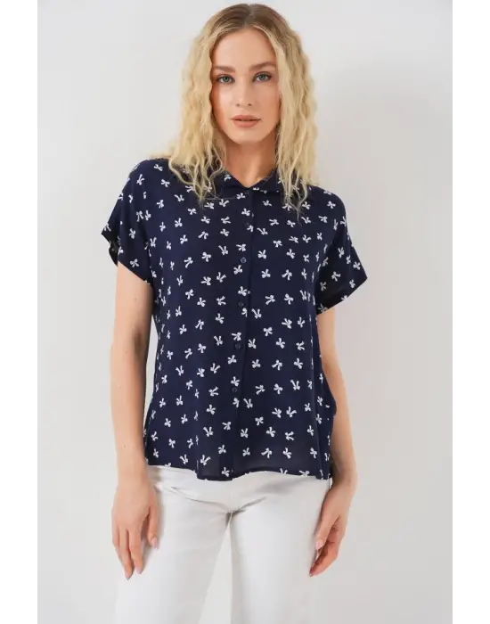 Kısa Kol Desenli Gömlek 20310 - Lacivert