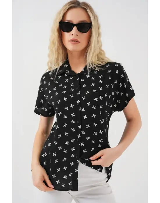 Kısa Kol Desenli Gömlek 20310 - Siyah