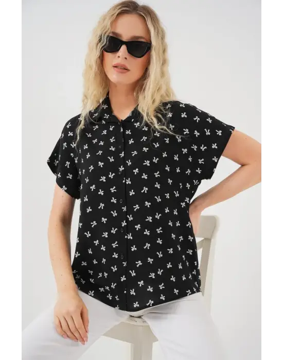 Kısa Kol Desenli Gömlek 20310 - Siyah