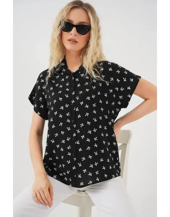 Kısa Kol Desenli Gömlek 20310 - Siyah