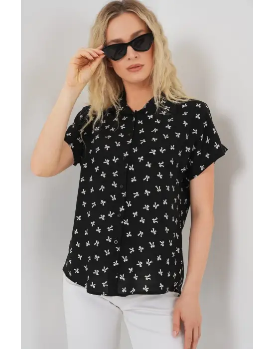 Kısa Kol Desenli Gömlek 20310 - Siyah
