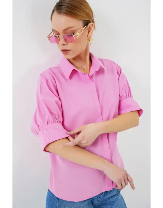 Kısa Kol Gömlek 20312 - Pembe