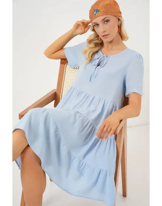 Kısa Kol Kısa Elbise 2554 - Mavi