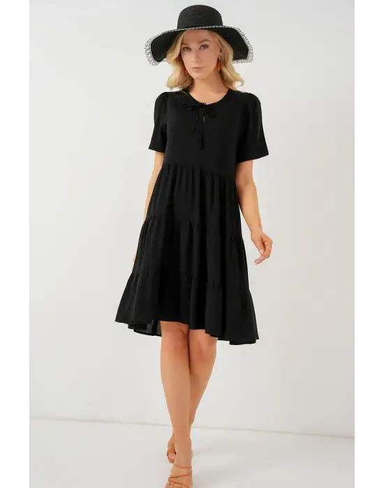 Kısa Kol Kısa Elbise 2554 - Siyah