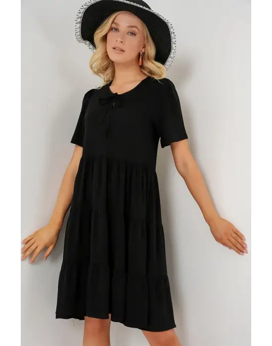 Kısa Kol Kısa Elbise 2554 - Siyah