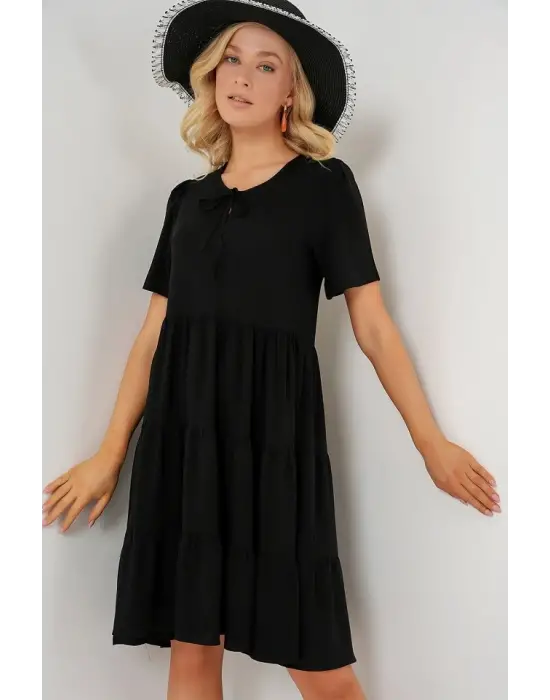 Kısa Kol Kısa Elbise 2554 - Siyah